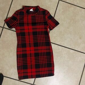 SHEIN Red and Black Plaid Kids Dress